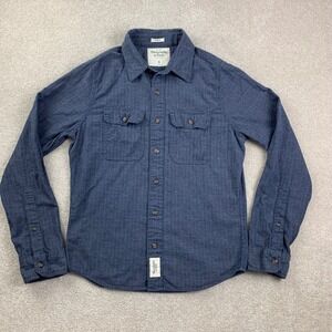 Abercrombie & Fitch Button Down Shirt Mens Small Blue Muscle Fit Herringbone